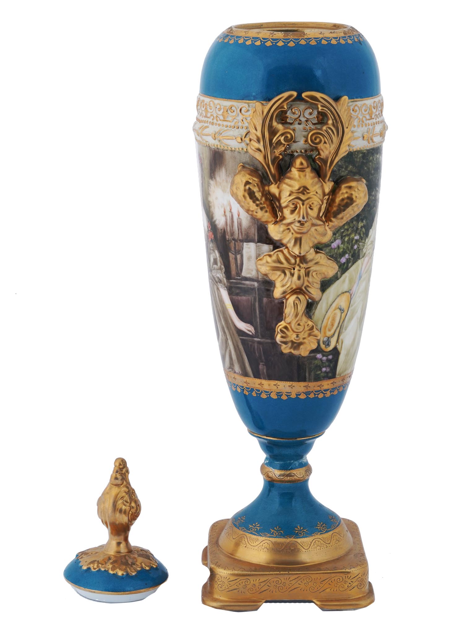 TALL FRENCH STYLE PORTRAITS GILT PORCELAIN VASE PIC-3